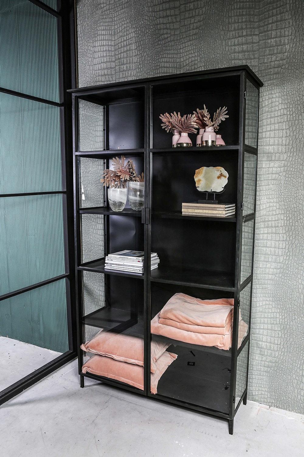 Kast Elina Glass Black Iron Frame 2 Doors