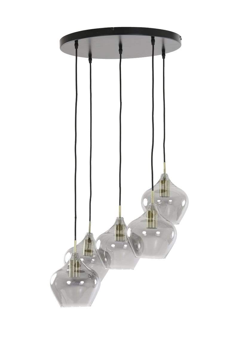 Light & Living Verlichting Hanglamp 5L Ø61x66 cm RAKEL antiek brons+smoke