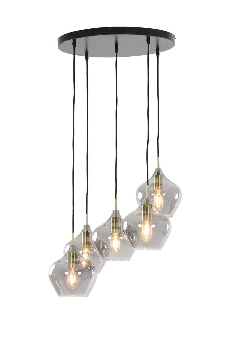 Light & Living Verlichting Hanglamp 5L Ø61x66 cm RAKEL antiek brons+smoke