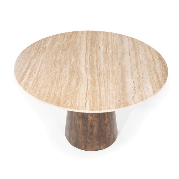 Eettafel Aikin Rond 130 215 76 8211 Travertin Amp Mangohout 8211 Eleonora