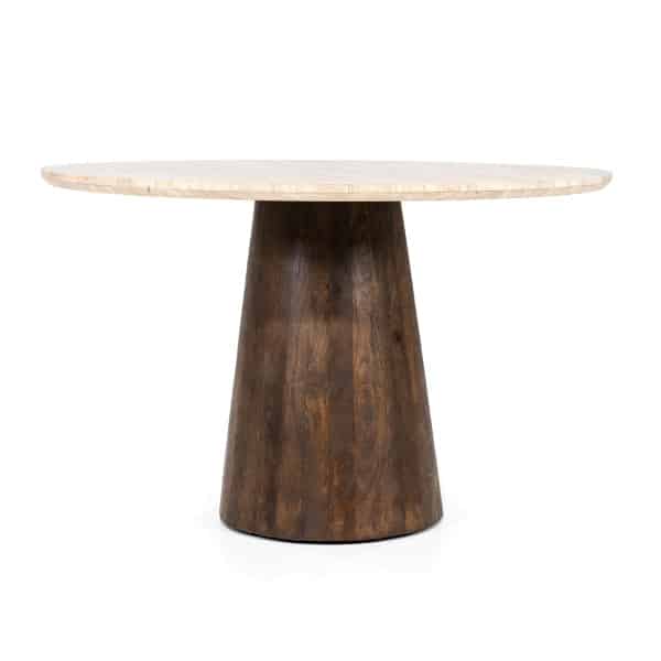 Eettafel Aikin Rond 130 215 76 8211 Travertin Amp Mangohout 8211 Eleonora
